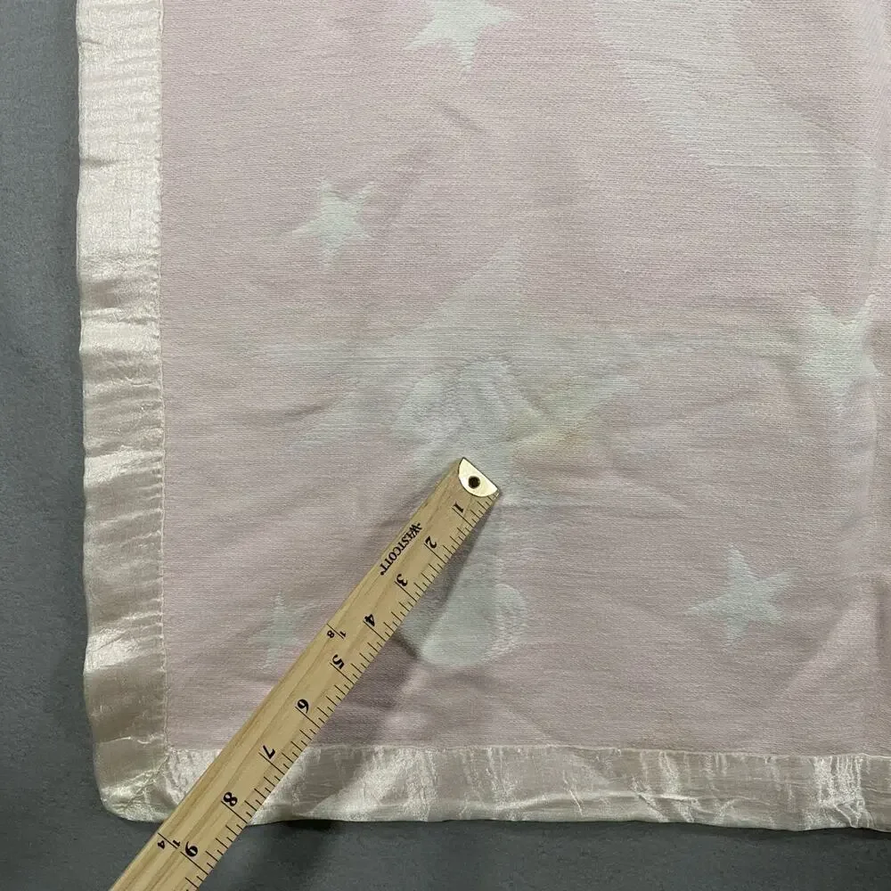 Vintage Baby Girl Nursery Crib Blanket Pink Satin Trim 33 x 39 Moon Stars *Read*